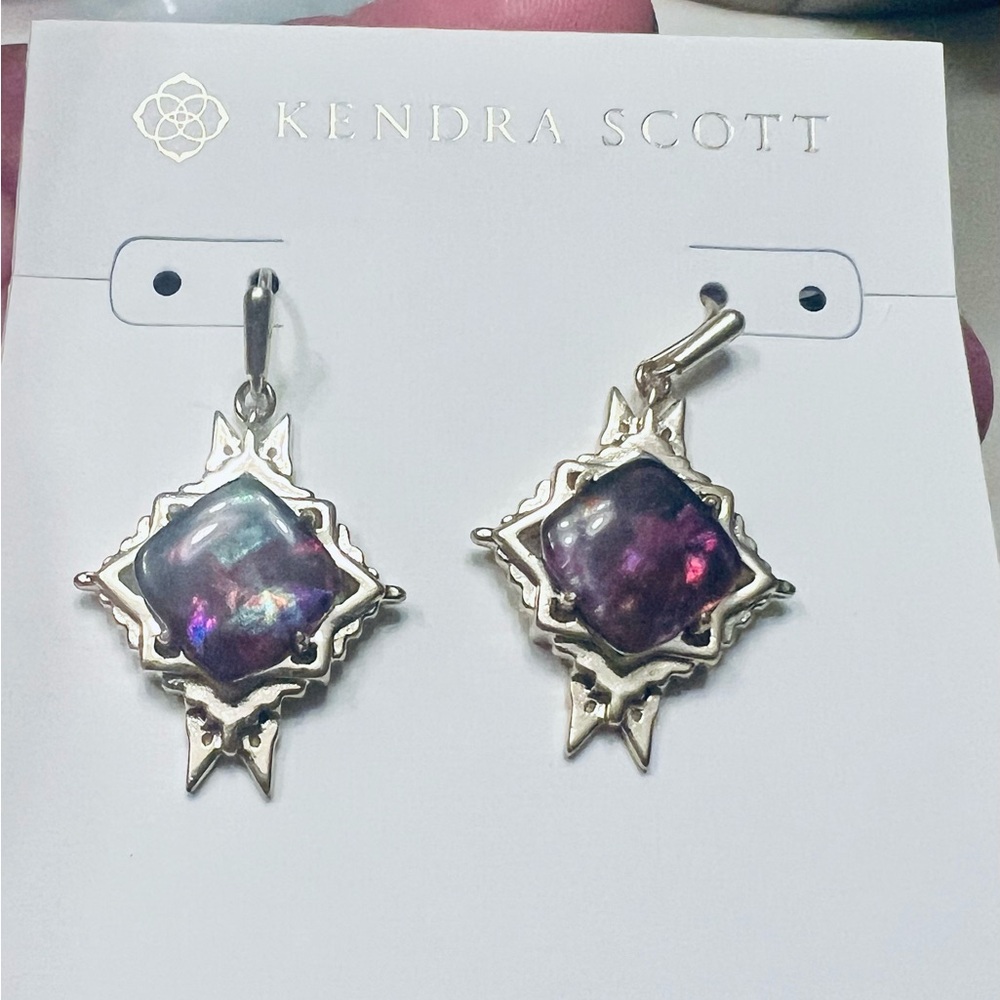 Kendra Scott Silver Earrings with Iridescent Stones - Picture 2 of 4